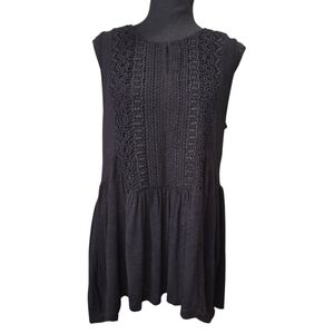 ⭐️Chelsea & Theodore Black Crochet Drop Waist Babydoll Tank Top Sz L